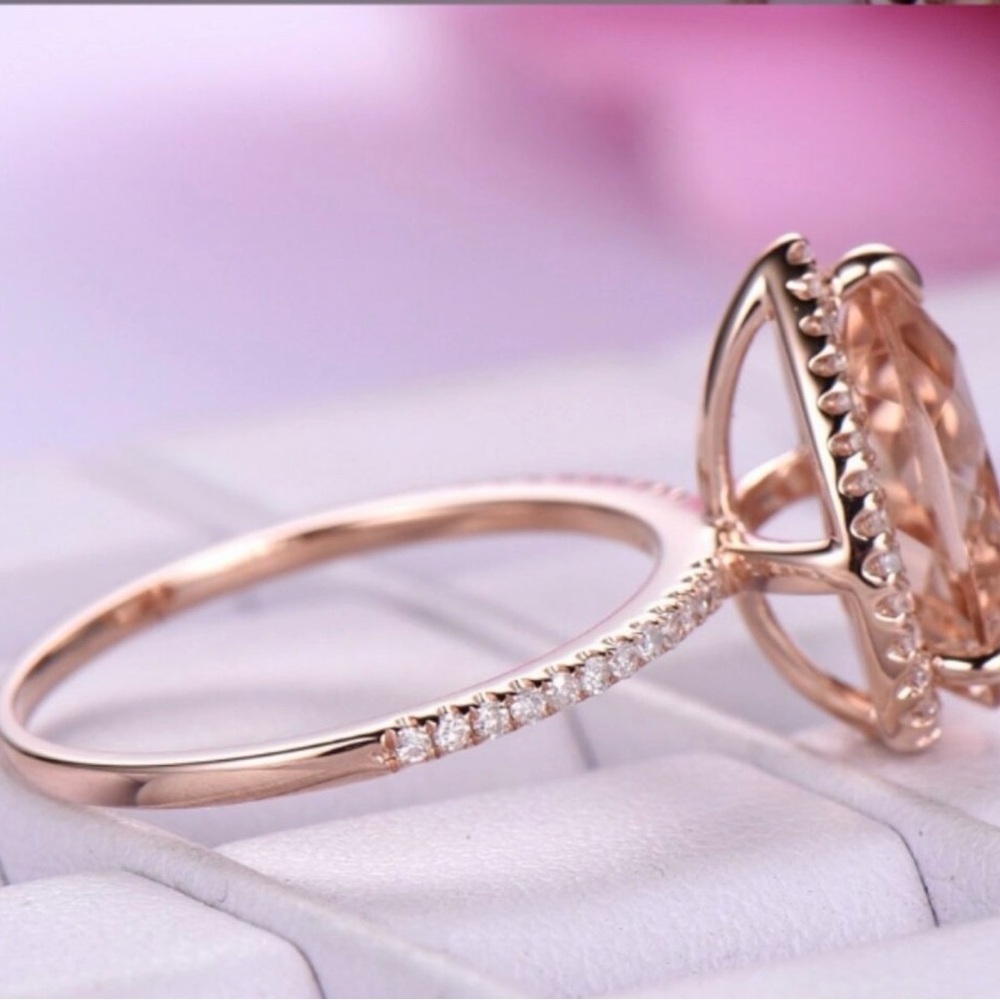 Rose Gold Teardrop Morganite Halo Ring - Elegant Pink Stone - Picture 6 of 6